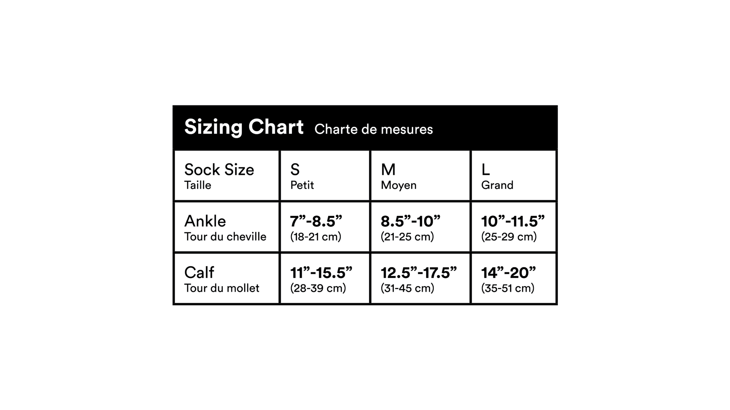 Compression Socks Size Chart